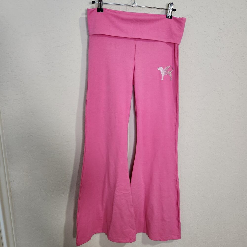 VS PINK 2026 Fashion Show Cotton Foldover Super Flare Leggings - Medium